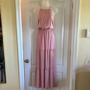 Elegant Pink Halter Maxi Dress